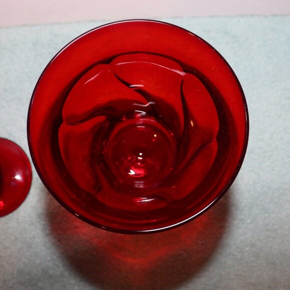 Vintage Set of 3 Fostoria Jamestown Swirl Ruby Red Water Wine Goblets Glassware - Picture 6 of 6